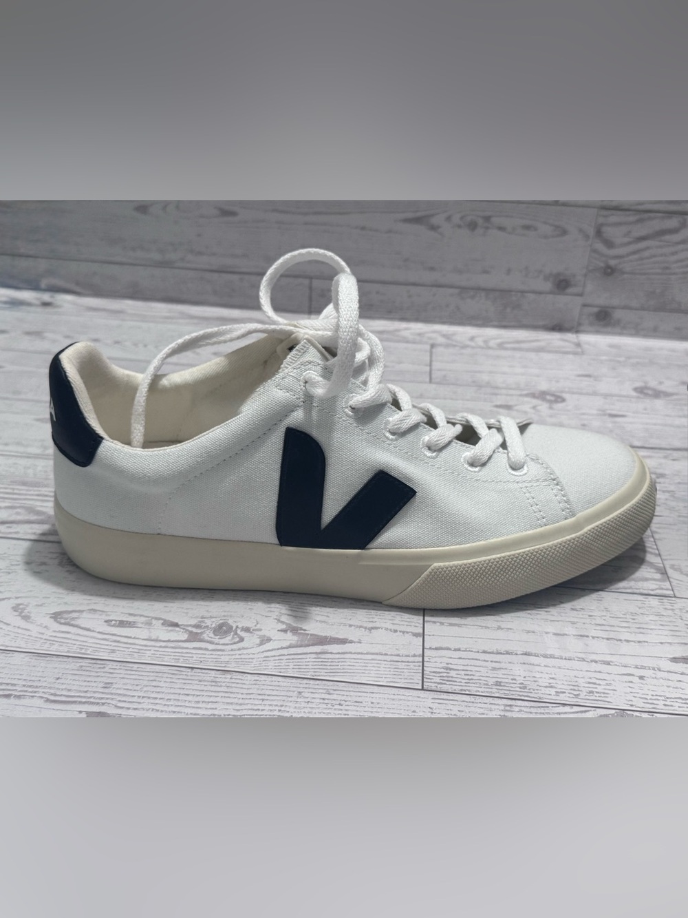 Veja White Canvas Sneakers with Black V Logo